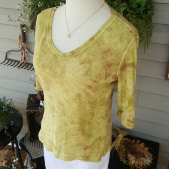ELEGANTISSIMO FIRENZE ♡ Sweet Vintage Lime Green Tie-Dye Long Short Sleeve Top S - Picture 6 of 12